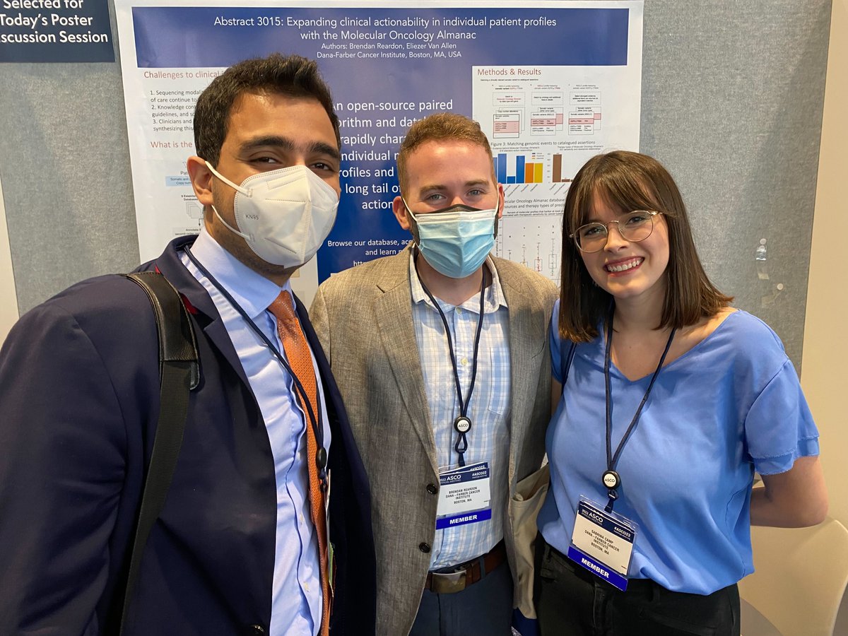 VanAllenLab's tweet photo. Lab-mates sharing some of our ongoing work at #ASCO22:
1. Clinical interpretation algorithms for cancer genomes @brendan_reardon
2. Kidney cancer genomics @Chrislabaki1 (+ @DrChoueiri et al)
3. Patient-partnered genomics research @sabrinaycamp (+ @SeyramNaa @DSolit et al) [1/2] https://t.co/lmKa6eszt6