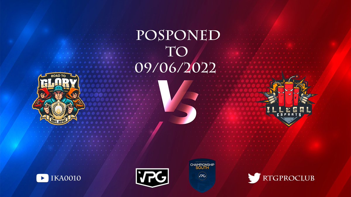 Our game of 1/8 of Esports Cup PS4 at <a href="/OfficialVPG/">Virtual Pro Gaming</a> <a href="/VPGEurope/">Virtual Pro Gaming | Europe</a> with Illegal Esports is rescheduled due to force majeure from our side.

Match will be played on 09/06/2022 at 8:00 PM UK❗️

Bardzo dziękuję, <a href="/illegalesports/">Illegal Esports</a> !