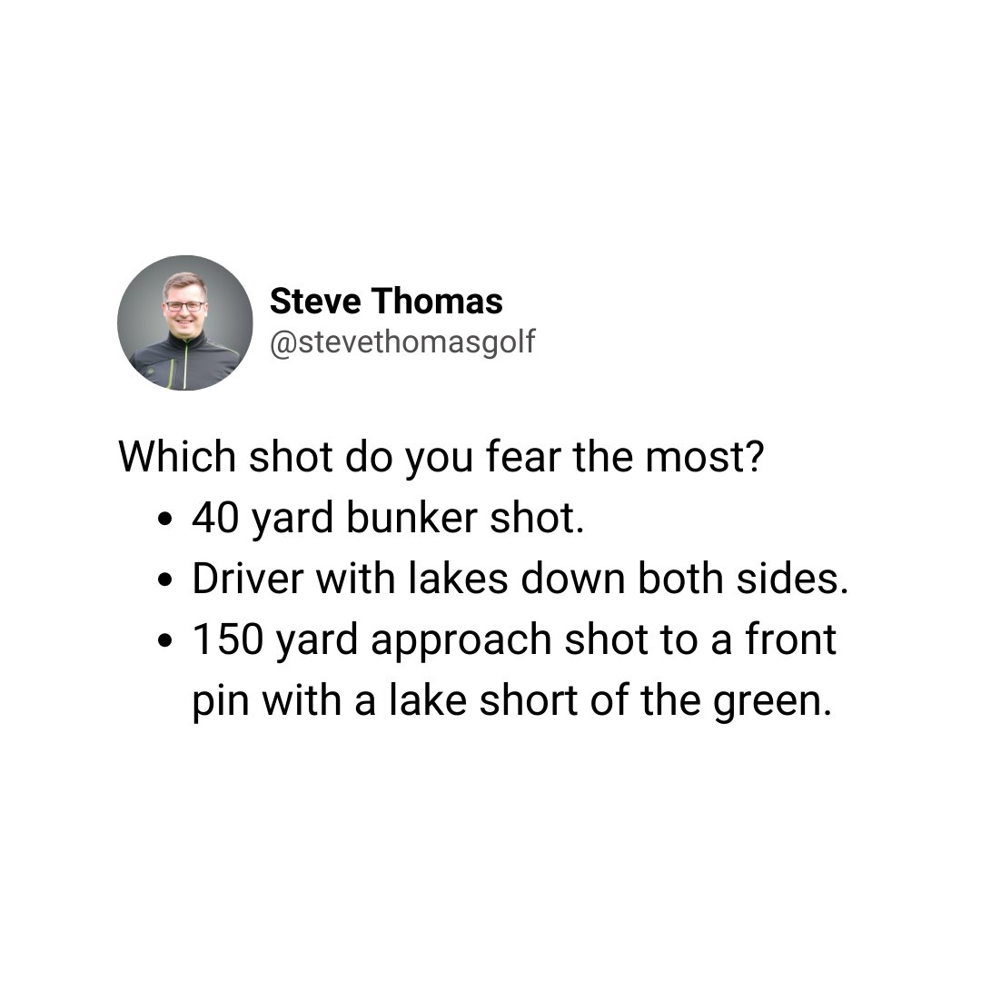 What do you think? Which shot is the most terrifying? Is there a scarier shot for you?

Follow @stevethomasgolf
stevethomasgolf.com

#golf #golfer #golfswing #golftips #golfadvice #golfcoach #golfcoaching #golfinstruction #golfinstructor #pgatour #golfaddict  #golfing