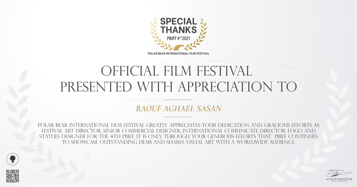 Raouf_Aghaei's tweet photo. Special Thanks from PBIFF.
Polar Bear international film festival.
@polarbeariff @FilmFreeway 

#shortfilm #pbiff #filmfestival #prize #polarbear #ClimateAction #climate_change #denmark #Copenhagen #FilmFreeway https://t.co/D2XXFzuJPX