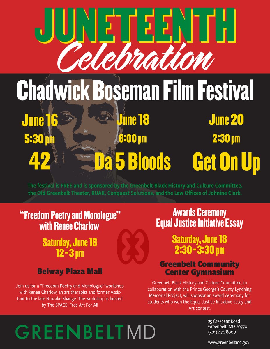 Join us this Juneteenth in commemorating the emancipation of enslaved African-Americans and celebrating African-American culture with Chadwick Boseman Film Festival; 