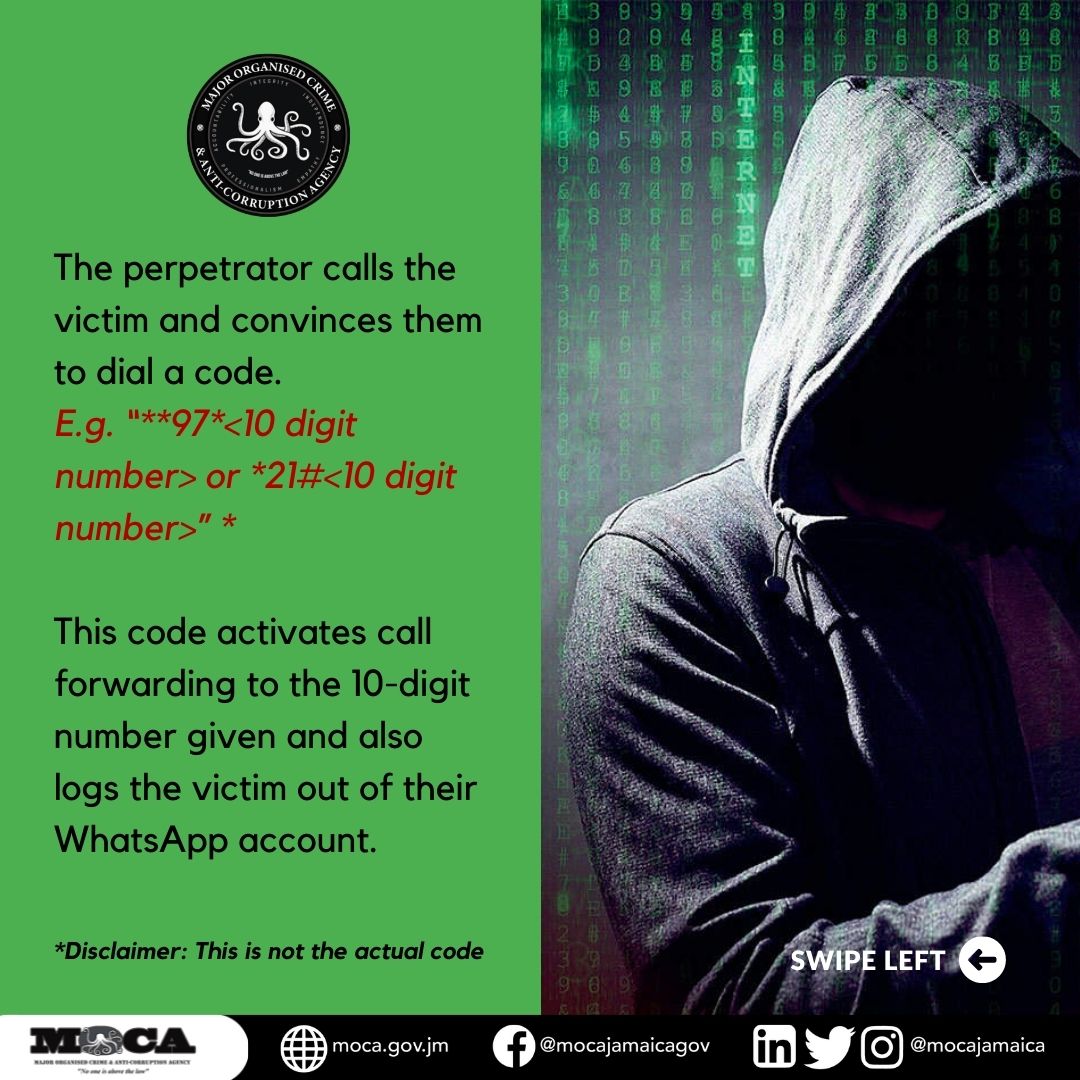 MOCAJamaica's tweet photo. Technology is what makes modern communication possible but as with all technology, it is susceptible to criminal intent.

A new scam has surfaced which target WhatsApp accounts. Here is how the scam works and we hope you will be vigilant to avoid becoming their next victim. https://t.co/FXE30SX0sh