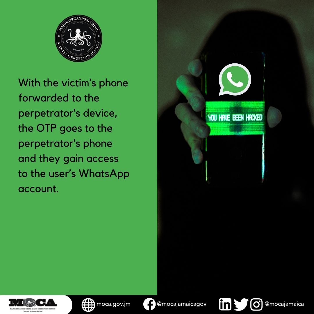 MOCAJamaica's tweet photo. Technology is what makes modern communication possible but as with all technology, it is susceptible to criminal intent.

A new scam has surfaced which target WhatsApp accounts. Here is how the scam works and we hope you will be vigilant to avoid becoming their next victim. https://t.co/FXE30SX0sh