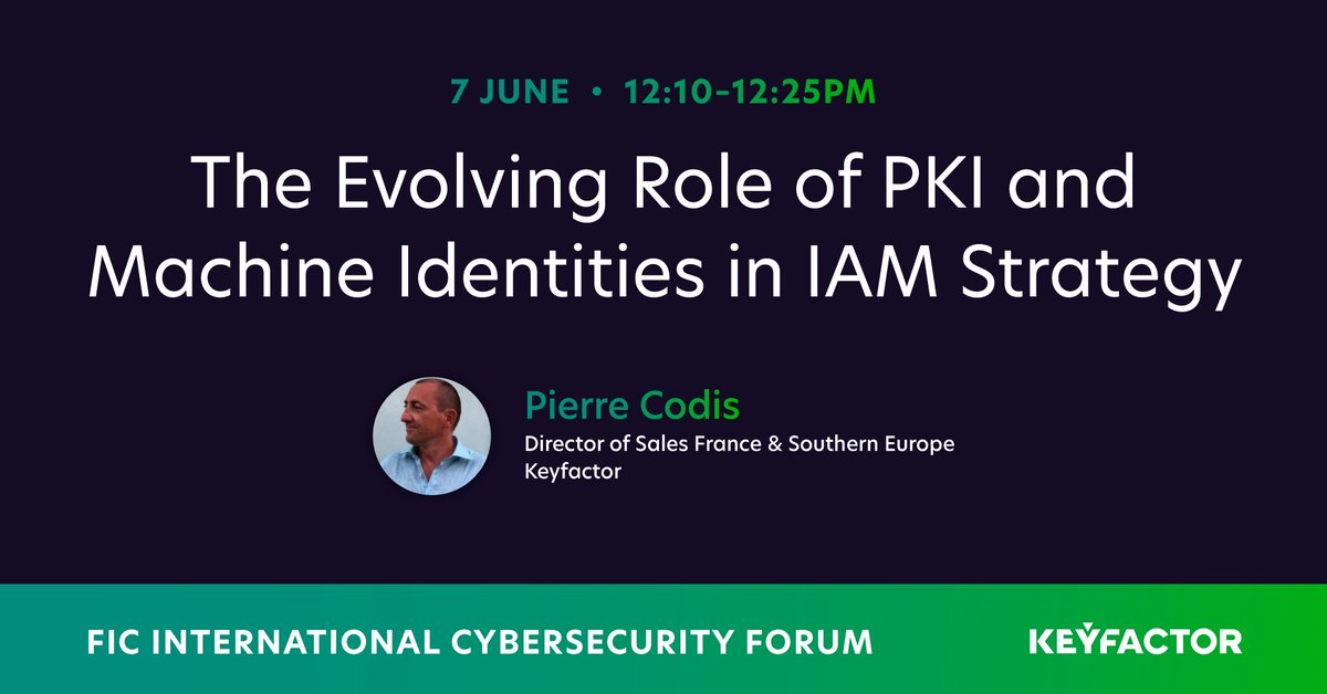 Keyfactor's tweet photo. If you're attending #FIC2022 tomorrow, make sure to attend our session entitled, "The Evolving Role of PKI and Machine Identities in IAM Strategy" at 12:10 CEST to learn the latest about PKI & certificate management. 🌟Learn more: https://t.co/pkJ0xLFIzl
#PKI #IAMstrategy https://t.co/bXXkWNEDSl