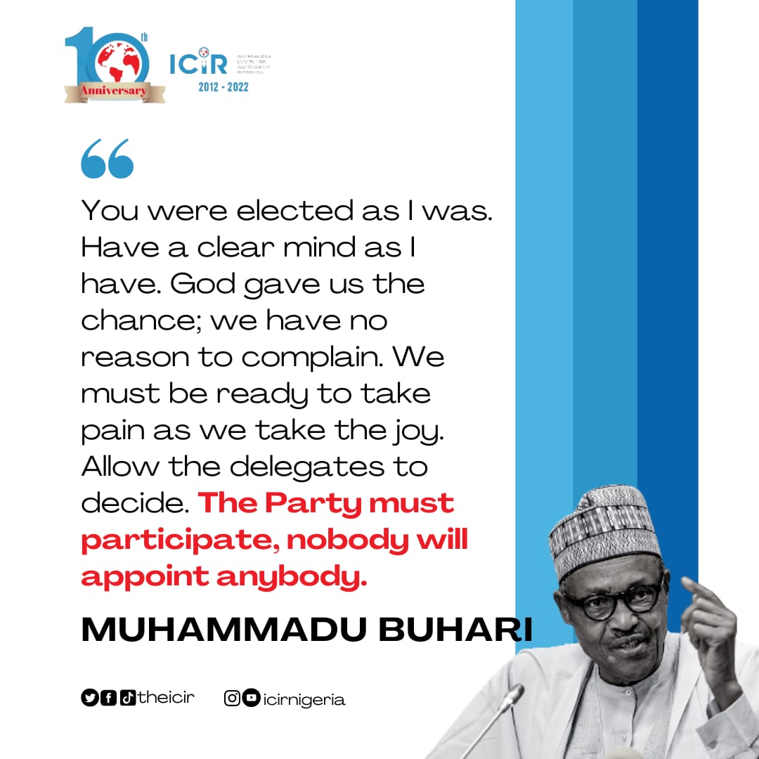 TheICIR's tweet photo. “...
Allow the delegates to decide. The Party must participate, nobody will appoint anybody,” @MBuhari
_
Read the full story here:
https://t.co/yu6yf1PNWk
#buhari #consensuscandidate #APC #delegate #candidate #2023elections #politicstoday https://t.co/YgRba09H0x