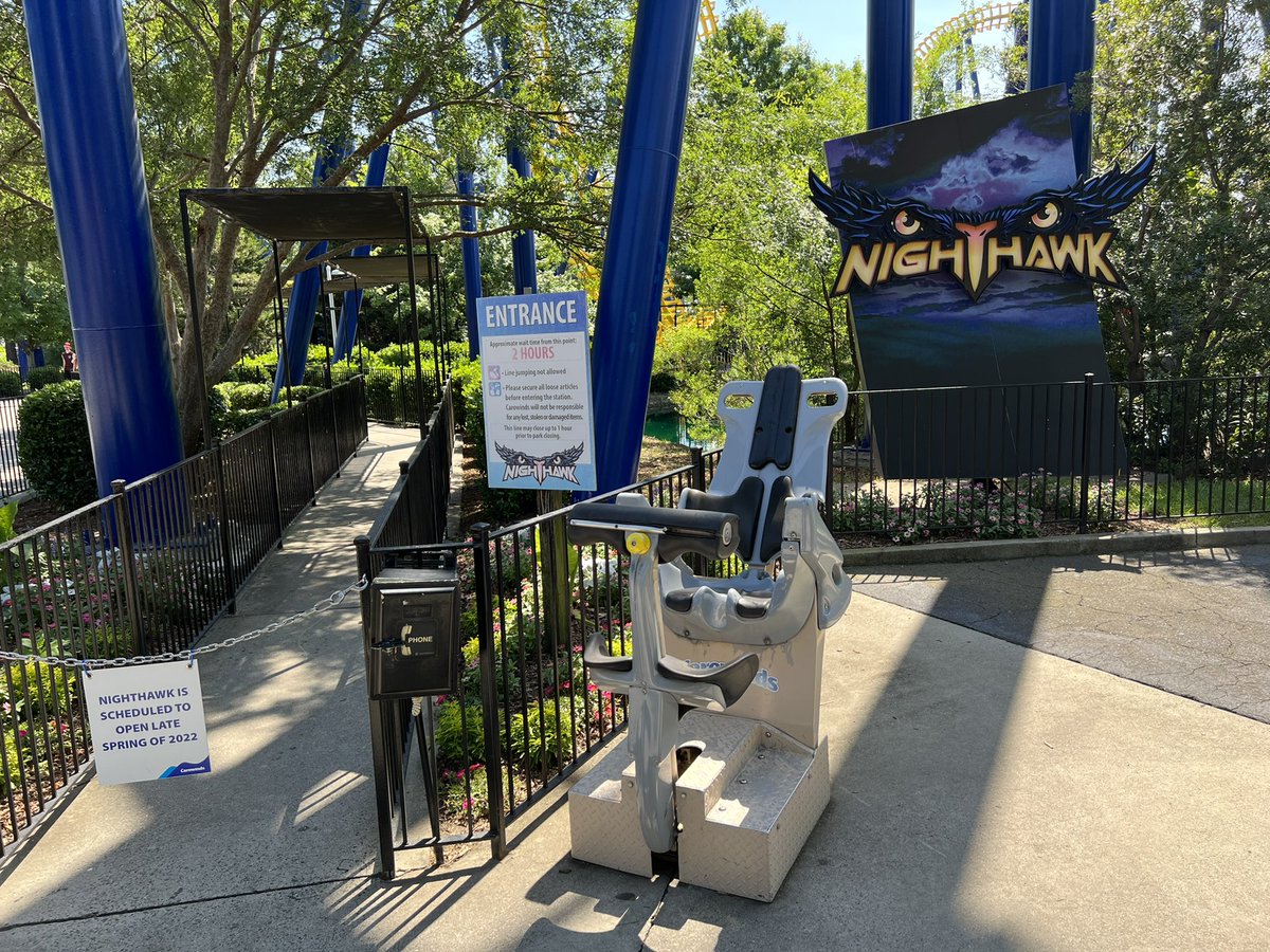 CoasterManiac's tweet photo. Unfortunately, Nighthawk at Carowinds isn’t open yet for the season so I didn’t get to ride one of my favorite coasters today. 😔 The paint job on the track and supports looks amazing! https://t.co/mKQmSApOor