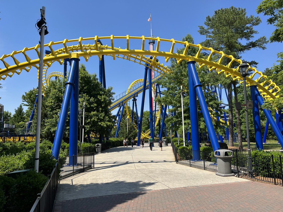 CoasterManiac's tweet photo. Unfortunately, Nighthawk at Carowinds isn’t open yet for the season so I didn’t get to ride one of my favorite coasters today. 😔 The paint job on the track and supports looks amazing! https://t.co/mKQmSApOor