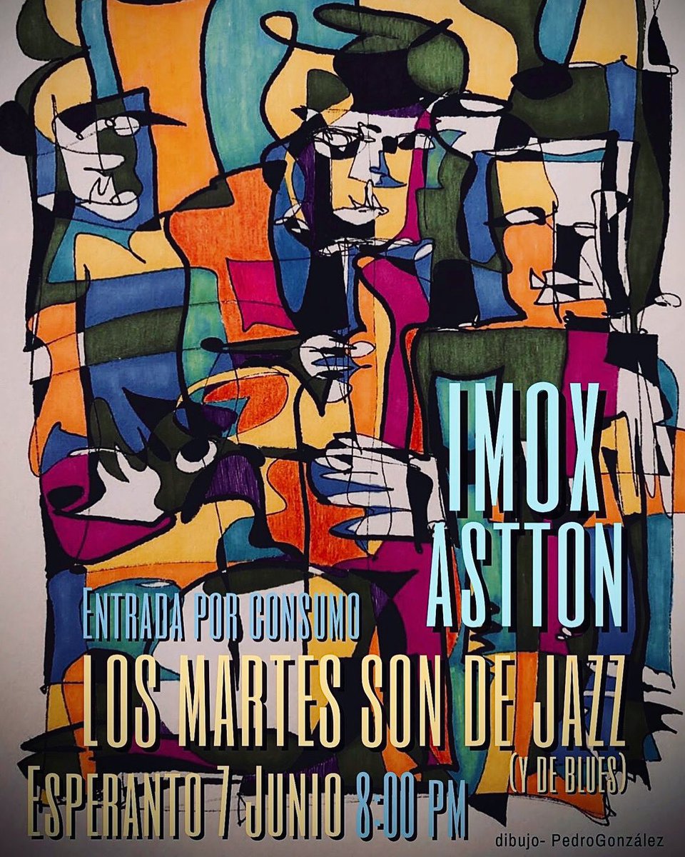 Mañana hay jazz y blues en vivo. <a href="/ImoxJazz/">Imox Jazz</a> y <a href="/ASTTONgt/">ASTTON</a>.
Martes 7 de junio
<a href="/Bar_Esperanto/">Café Bar Esperanto</a> 8 PM.
.
#LosMartesSonDeJazz.