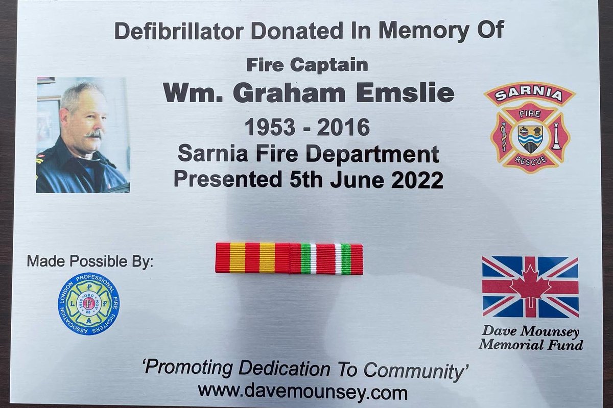 DaveMounseyFund's tweet photo. Donation 142! 
This donation in memory of @SarniaFire @SarniaFirefight Fire Captain Wm. Graham Emslie. This donation was made to Corunna Fire. Thank you to the family for their allowing the Fund to honour such a dedicated member of Corunna and Sarnia. Made possible @LPFFA https://t.co/bXm8wg5GC4