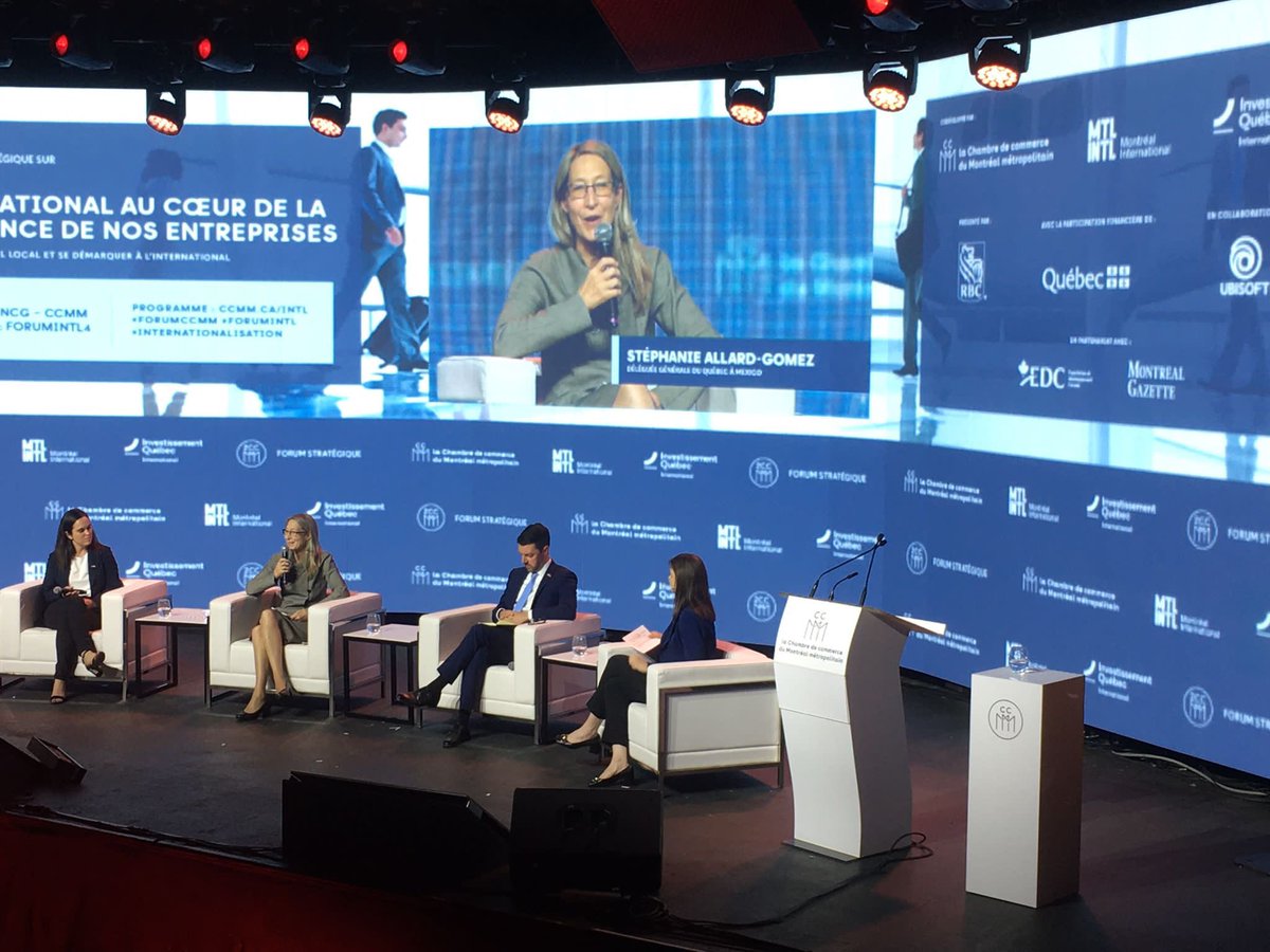 QuebecMX's tweet photo. Esta mañana nuestra delegada general @sallard1 participó en el #ForumINTL “Tirer parti des marchés à fort potentiel de l’Amérique du Nord-est et de l’Indo-Pacifique” organizado por @chambremontreal ⚜️🇲🇽 Merci pour l’invitation! 🙌🏻 @InvestQuebec @QuebecLA @QuebecSeoul @AnToussaint https://t.co/1VKsvABkFg