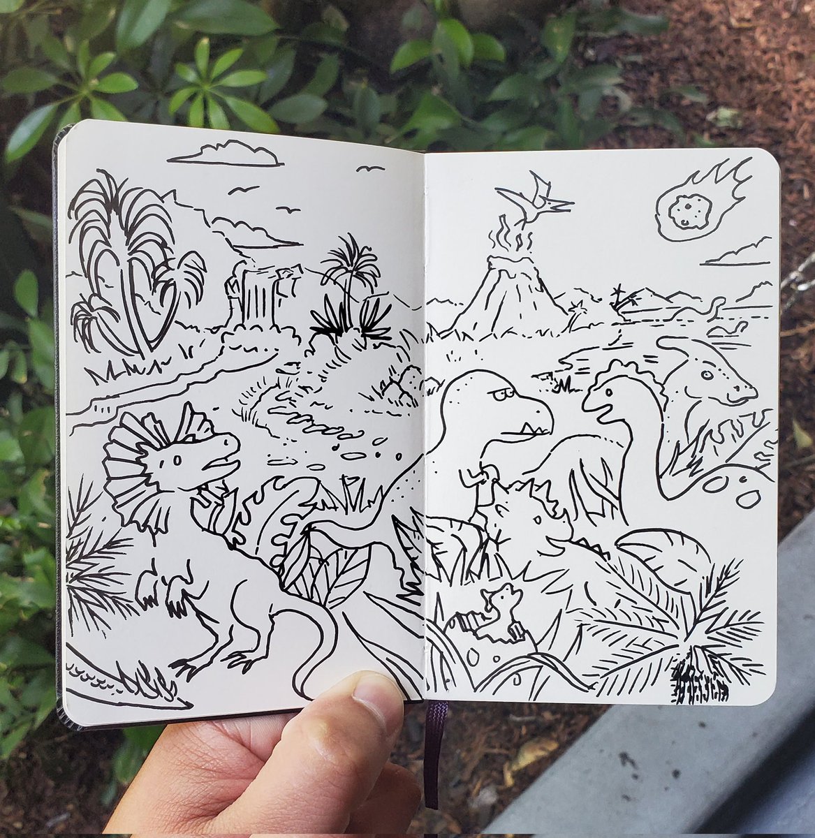 DammitOctavio's tweet photo. Waiting in line at the Jarasic World ride. Doodle collab with @SarahBustillo https://t.co/nJSXp52iAG