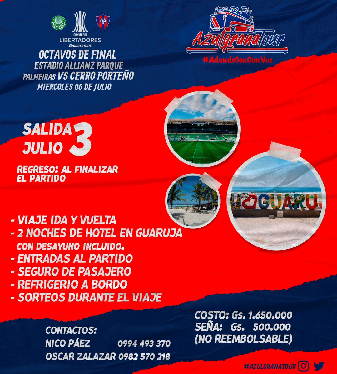 AzulgranaTour's tweet photo. #Atr Para 🇧🇷🇧🇷🇧🇷🇧🇷🔴🔵🤩
Ya contamos con las rifas para los que quieran adquirir y así poder costear su viaje a Brasil 🤙🏼
Contáctanos , ¡vamos que tenemos lugares disponibles aún! 🔴🔵🙌🏼👍
@darioguillenz @Nicopaez_1 @Oscarzalazar90 @pipo_32 https://t.co/KTtt8yQaPQ