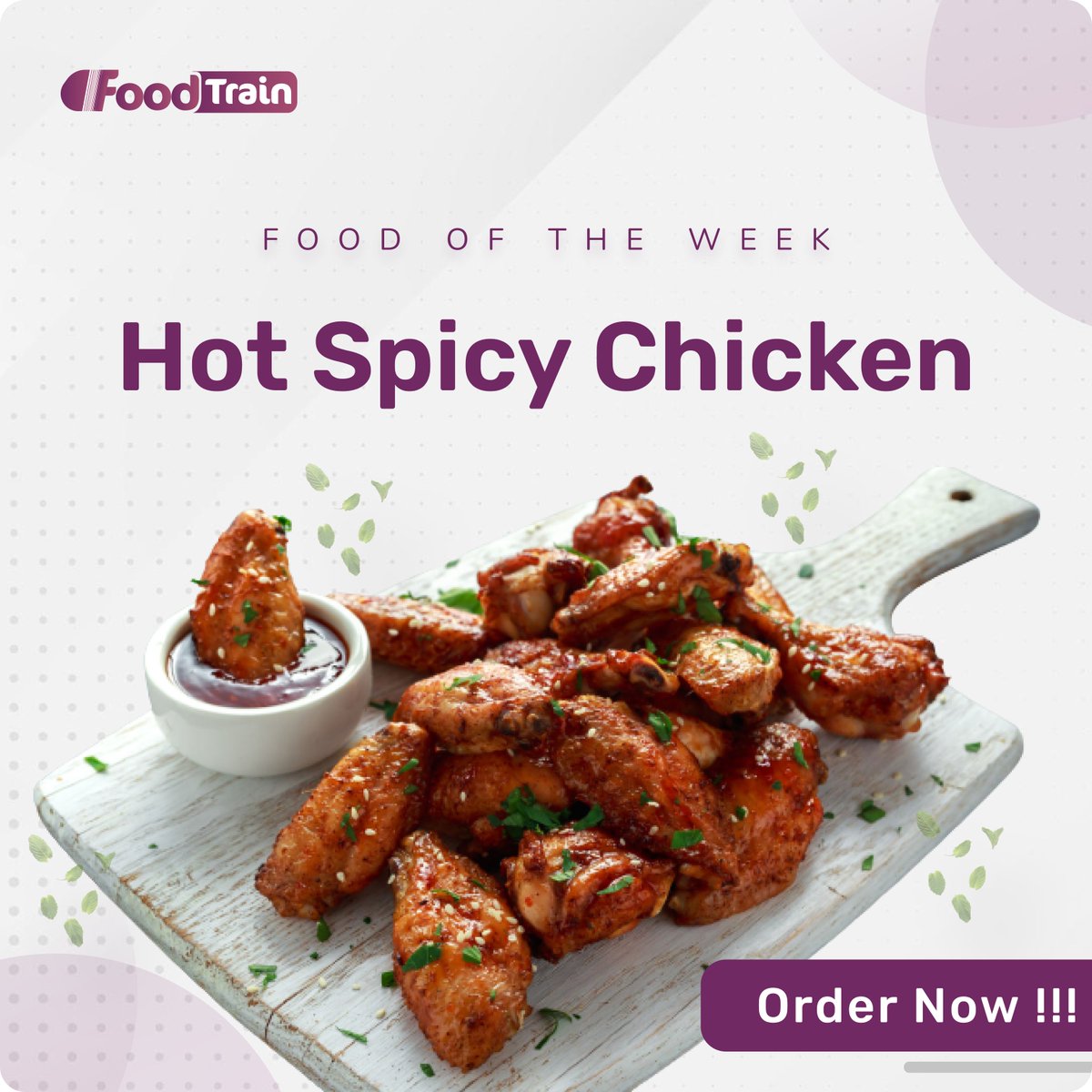 Our Food of the week is - 'Hot Spicy Chicken'.💃 

Order now and enjoy your meal.😋

Happy Monday.💜

#FoodTrain
#beautifulday
#happymonday
#hotspicychicken
#ordernow
#eatwell
#goodfood
#foodforall