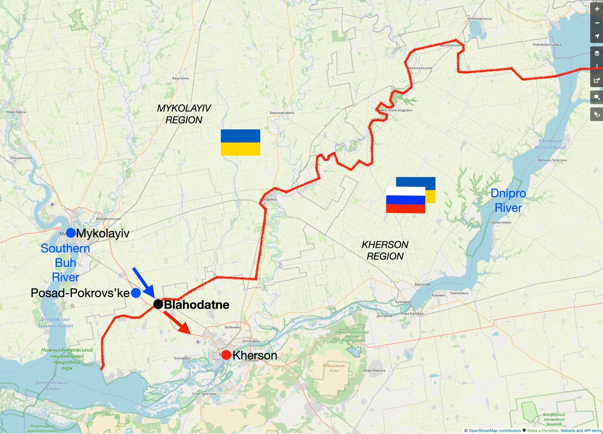 mhmck's tweet photo. Ukrainian defenders are pressing on the Russian fascist invaders in Kherson region. The rashists left Blahodatne and are retiring to positions closer to the city of Kherson. https://t.co/syERxfmiz0