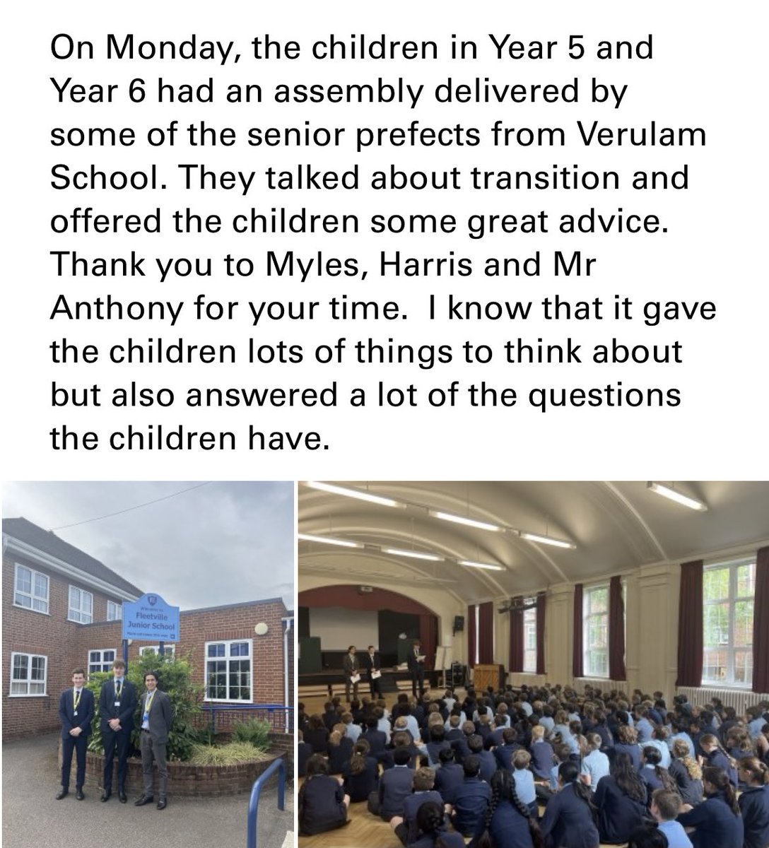Nice piece on the recent Fleetville Junior School newsletter 😅 #primaryoutreach