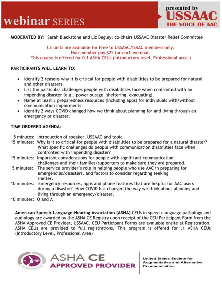 ISAAC_AAC's tweet photo. Join us from 7 - 8 pm ET on June 22nd for a @USSAAC webinar on “Maintaining Communication Access, Encouraging Disaster Preparedness: A Conversation on Emergency Preparedness and People with Communication Disabilities”.
#AAC #USSAAC #augcomm #augmentativealternativecommunication https://t.co/xmhClPLjKP