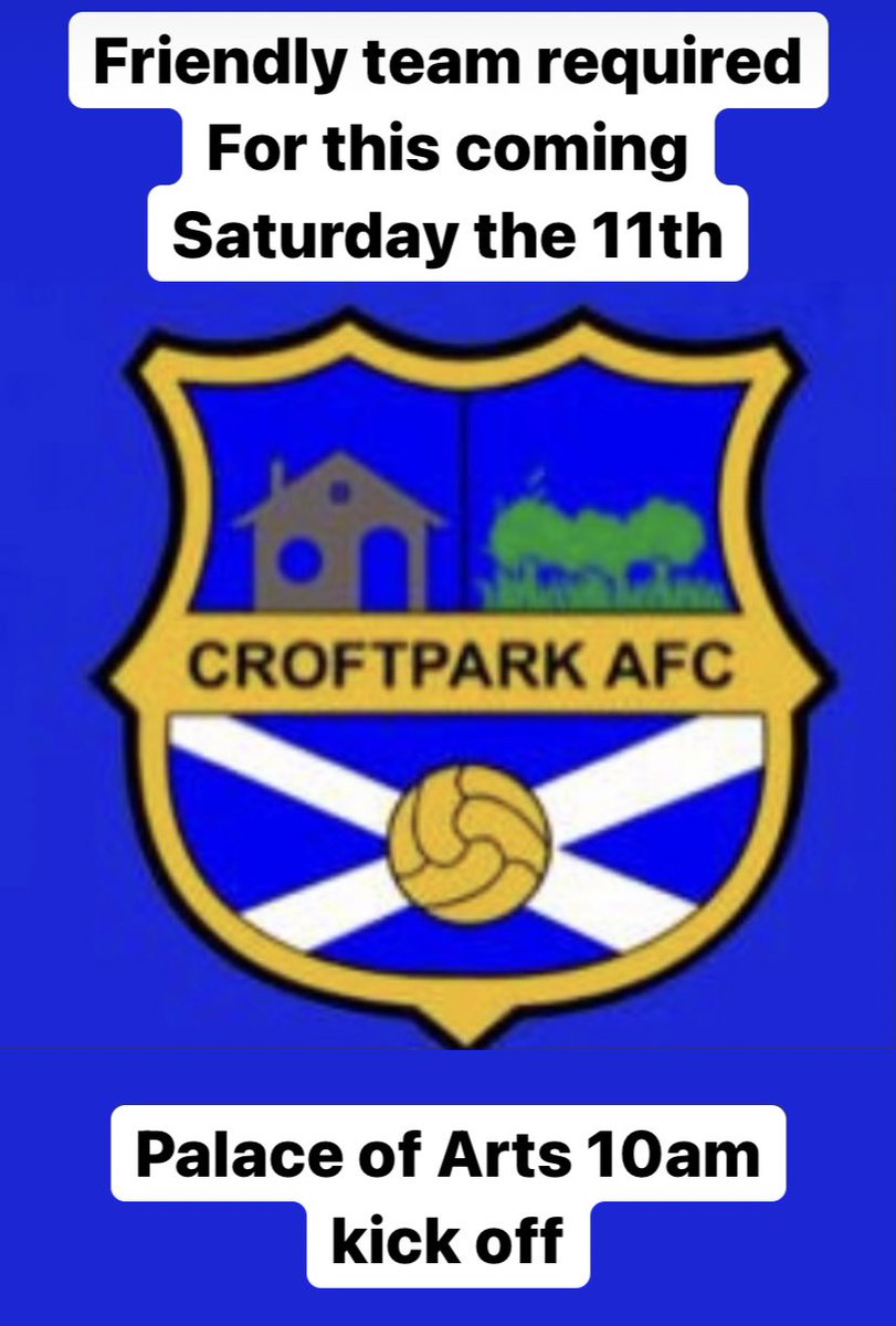 Croftpark AFC (@croftparka) on Twitter photo We are looking for a team to play this coming Saturday. Place of Arts 10am kick off. <a href="/GlasCollegesFA/">Glasgow Colleges FA</a> We are looking for a team to play this coming Saturday. Place of Arts 10am kick off. <a href="/GlasCollegesFA/">Glasgow Colleges FA</a>