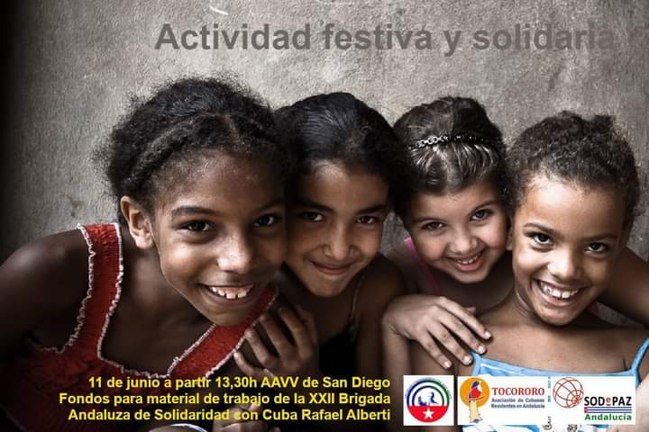 Porque juntos somos más fuertes nos unimos este próximo sábado al Encuentro cultural de asociaciones de amigos de Cuba y de cubanos residentes en Sevilla.
Todos los beneficios irán destinados a Cuba 
📅 Sábado 11
🕧 13:30h
📌 Asociación de vecinos de San Diego, Sevilla.