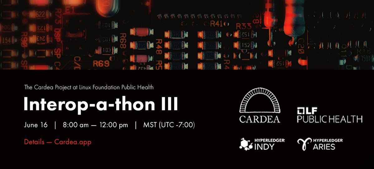 The Cardea Interop-a-thon is THE place to test the interoperability of your Hyperledger Aries solution! Find out all the details and register to join us here: docs.google.com/document/d/1dR…