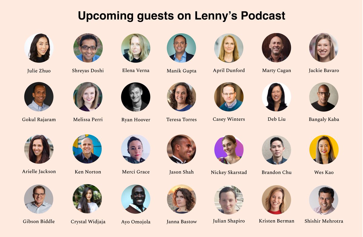 lennysan's tweet photo. 💥BIGGGGGGNEWWWSSSSSS💥

I've launched a podcast!

The first two episodes are now live—with @joulee and @shreyas 🎉

If you like my newsletter, you’ll love this podcast.

Here's a peek at upcoming guests 👇 https://t.co/grrNghQ6jS