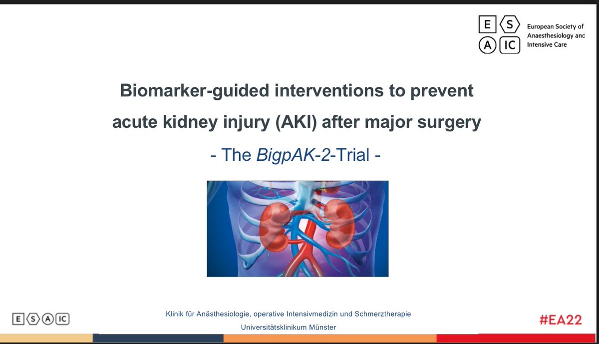 SilviaDeRosa11's tweet photo. Session: The #impact of #acutekidneyinjury (#AKI) on #criticallyill patient #outcome
Talk: #Prevention of #acuterenalfailure in the #ICU patient
#EA22 #Euroanaesthesia2022 #akibundle #biomarker #nephrocheck https://t.co/i2MbNaG5XC