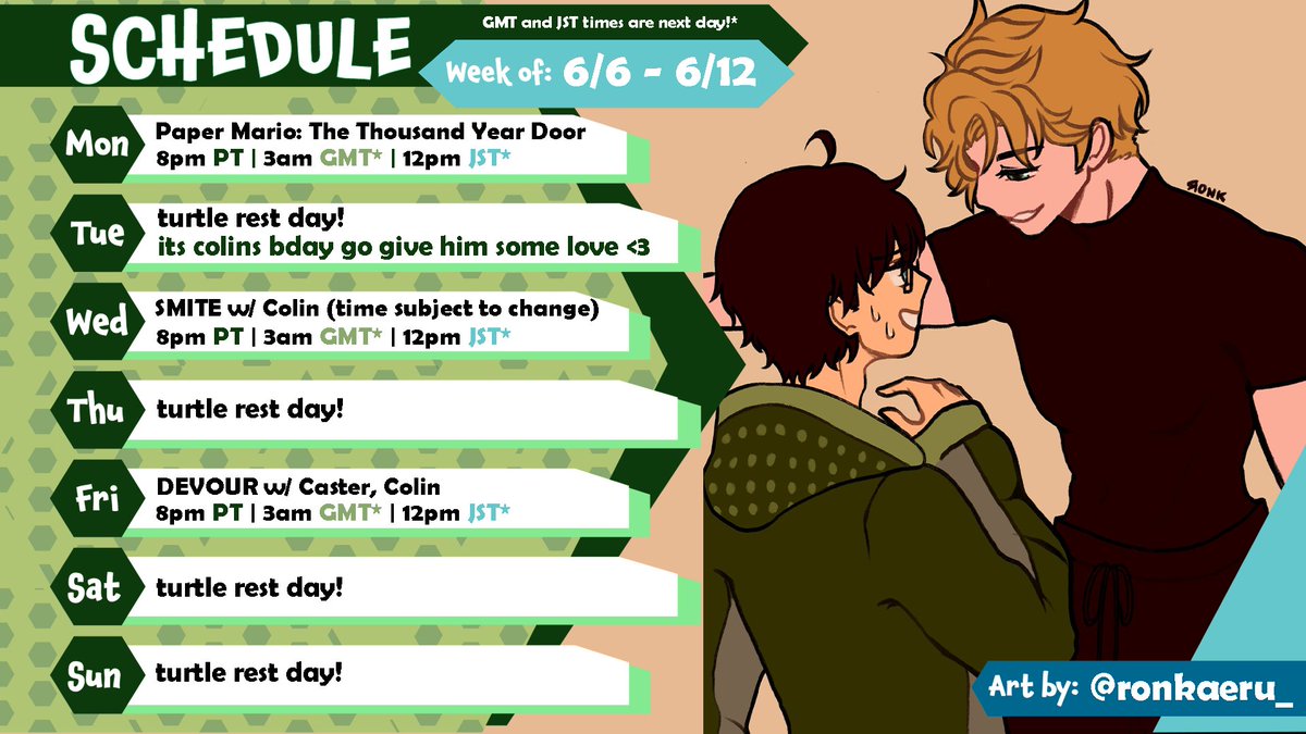 LarryKameo's tweet photo. Chapter 2 of Paper Mario this week, as well as Colin's birthday! love ya homie <3
NEW SCHEDULE TEMPLATE TOO!!!
#ENVTuber #VTuberEN #VTuberUprising
【Tags/Links】
General: #LarryKameo
Live: #KameoLive
Art: #shellustration
Memes: #KameKusa
YouTube: https://t.co/ttMOUDLIRY https://t.co/KxJx7ALyjf