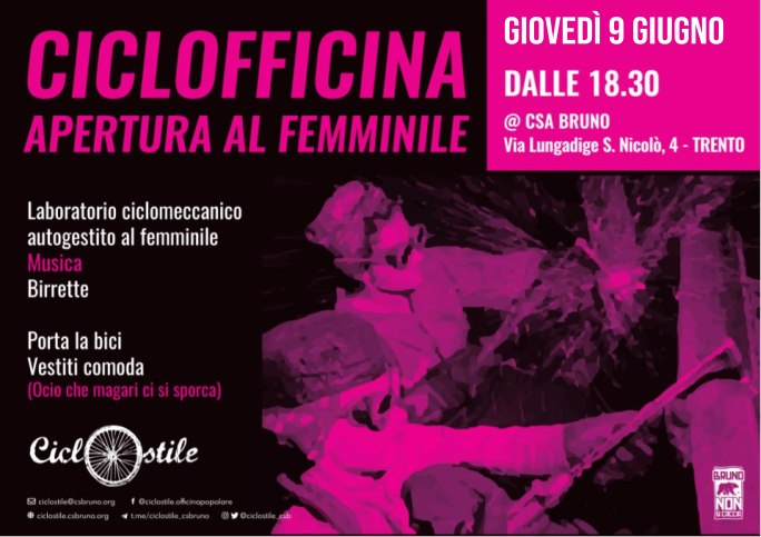 ciclostile_csb's tweet photo. A grande richiesta, giovedì 9 giugno ritorna la ciclofficina al femminile!

Ci vediamo alle 18.30 al Centro Sociale Bruno!

Valgono gli stessi consigli della prima volta: https://t.co/aSjAY3Or1F https://t.co/BO7cdpcawe