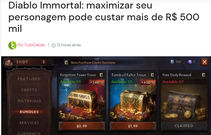 oethernauta's tweet photo. Muitas pessoas odeiam NFTs automaticamente. Principalmente gamers -- e não sem motivo!

Jogos como Diablo Immortal demonstram bem o porque.

Para alguém de fora é muito fácil ver as NFTs como uma extensão da péssima tendência que vem dominando os jogos free to play / pay to win https://t.co/gRj4HUu1qA