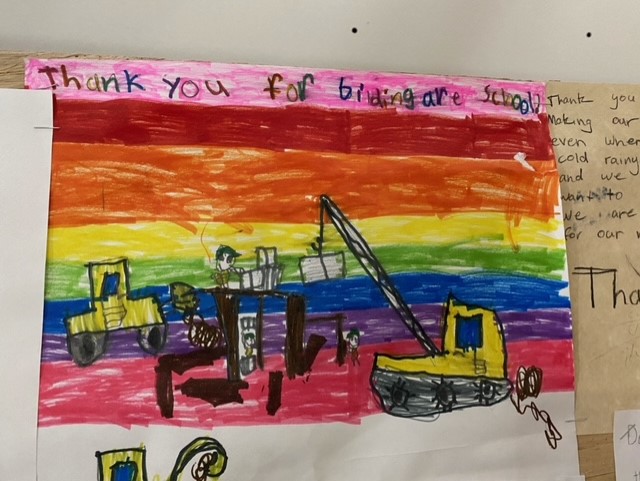 Some smiles for your Monday - students at Marshdale Elementary wrote thank you notes to all the construction workers before school ended. The notes are posted on a big board inside their new building where all the workers can see. ❤️ #JeffcoBetterTogether #JeffcoBuilds