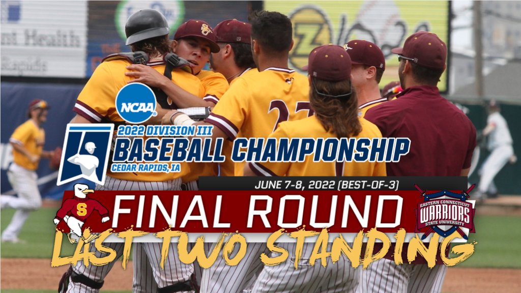 BSB: We have a match. No. 7 <a href="/SalisburyBB/">Salisbury Baseball</a> will battle on No. 1 <a href="/ecsuathletics/">Eastern CT Warriors</a> in the best-of-three <a href="/NCAADIII/">NCAA Division III</a> Championship Series, beginning tomorrow at 12 p.m. EDT (11 a.m. CDT).

#GoGulls | #d3baseball