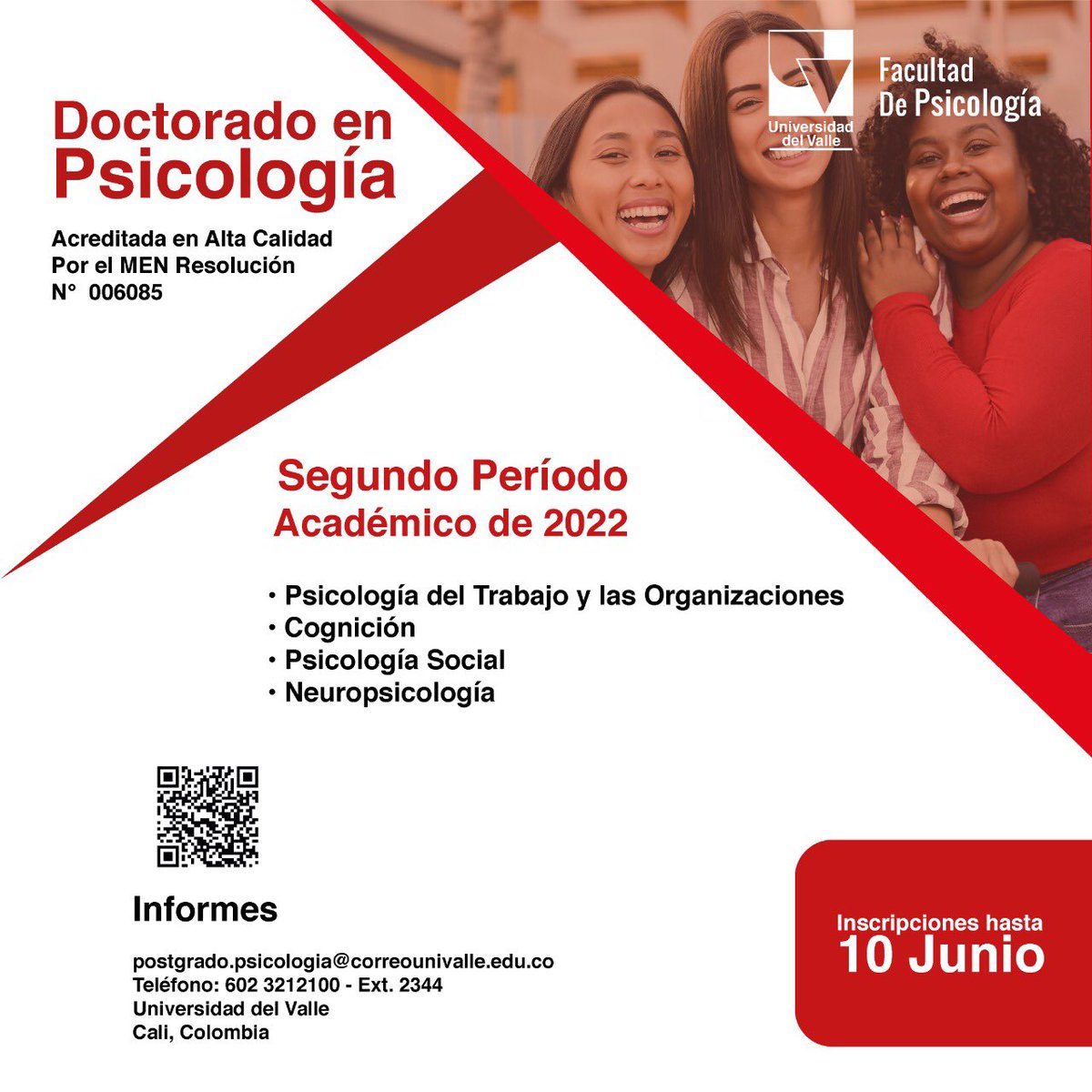 nelsonmolinav's tweet photo. #psicologiauv #psicologiaunivalle te invitamos a estudiar tu Doctorado en un programa acreditado con reconocimiento internacional y el primero en Colombia. https://t.co/kEovjBQ0iX
