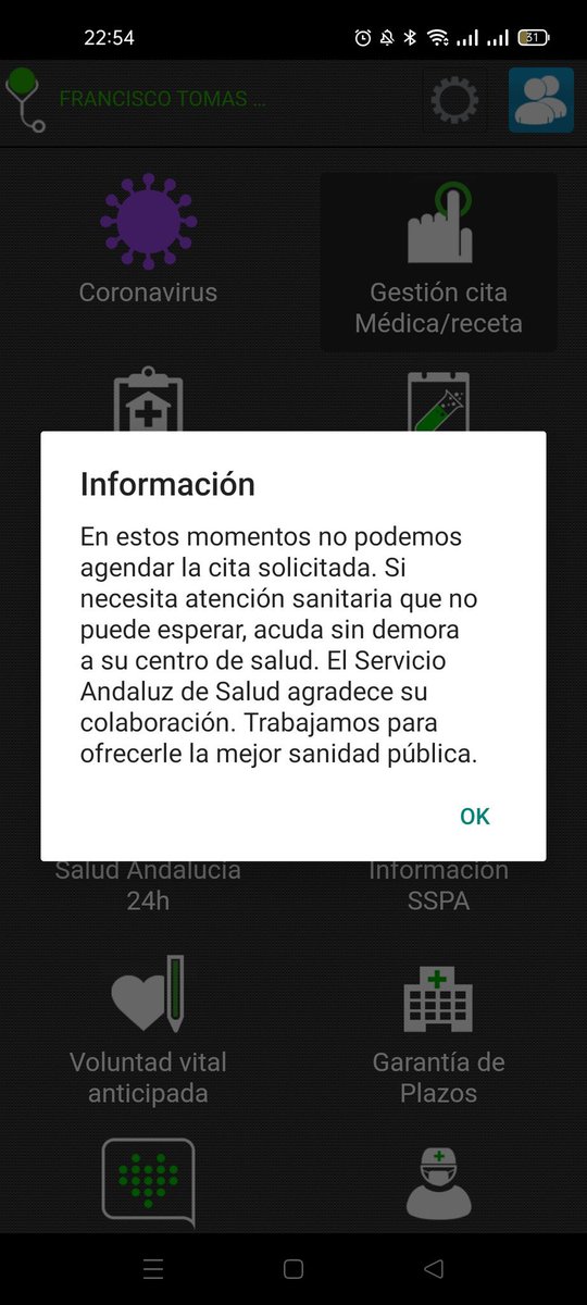 PedroAlarcon74's tweet photo. Esto es lo que se encuentran los andaluces cuando quieren agendar cita médica. #JuanmaMoreno ha destrozado la salud pública para beneficiar a los privados 

Este #19J #SiVotamosGanamos #VotaPSOE

Si #JuanmaPierde gana Andalucía 

#DebateRTVE https://t.co/o9wFl9VoZo