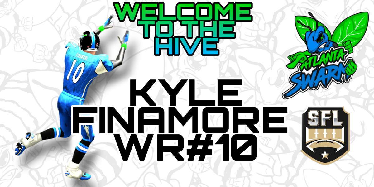 AtlantaSwarm's tweet photo. And so it begins! 
Kicking off Free Agent Signing! We’d like to welcome WR Kyle Finamore! 🙌

Kyle last season had 50 REC, 891 REC YDS, and 6 REC TDs. 
Welcome to #TheHive Kyle Finamore 
#TogetherWeSwarm https://t.co/TDYRB4YJ1m