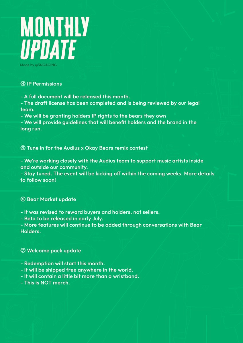 3ngaging's tweet photo. 📣Monthly Announcements📣

Calling all @okaybears #Holders 👌🏻🐻

Check out all the news from the team @suby_sol @powerofpixel ✅

One thing for sure, 
We’re all gonna be okay.

#WAGBO 👌🏻

#WeAreOkay #Sol #Solana #NFTCommumity #ETH #okaybears #BAYC #OKAY #OKAYMORNING #GM #GMOKAY https://t.co/tmVwPKwVVh