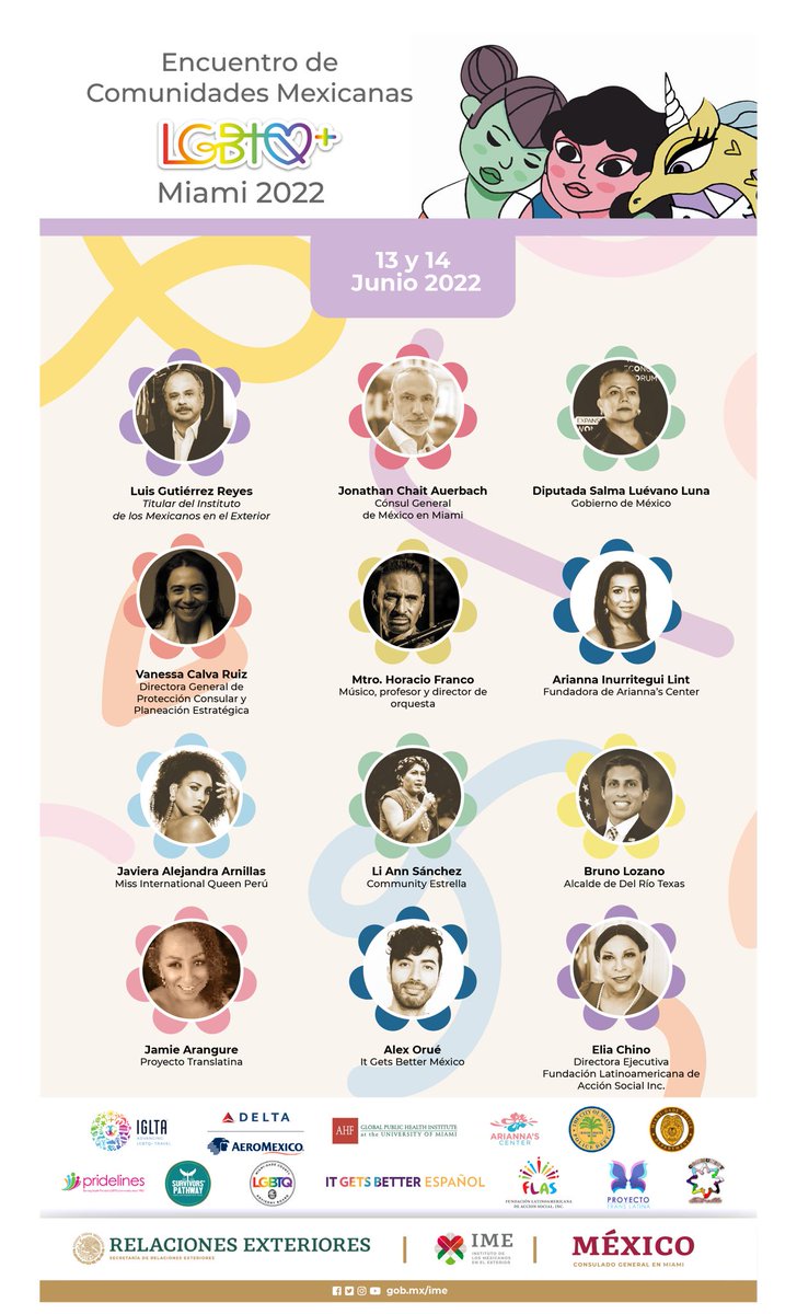Te invitamos a participar en el “Encuentro de Comunidades Mexicanas LGBTQ+ en el Exterior” que se llevará a cabo el 13 y 14 de junio en Miami y se transmitirá por las redes sociales del <a href="/IME_SRE/">IMME</a> #InclusiónMigranteLGBTQ+ #DiNoALaDiscriminaciónLGBTQ #Zonasegura