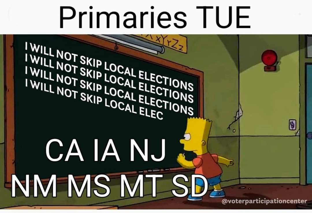 miracleguppy's tweet photo. 🗳💥 TUE CA, IA, NJ, NM, MS, MT, SD HOLD PRIMARIES 💥🗳

💥 Return Signed Ballot To Drop Box NOW
💥 VOTE In Person TUE June 7
💥 Primary can be "the winning race"

Info: https://t.co/FsMHDO2rAn

#PostcardsToVoters #VoteCA #IADem #VoteNJ #NMDem #VoteMS #MTDem #VoteSD https://t.co/E8dIrJdFR0
