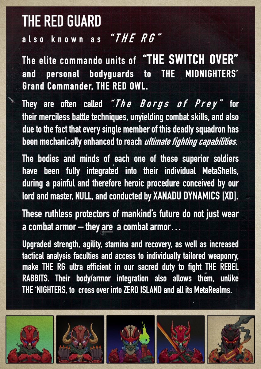 Midnightrs2028's tweet photo. Happy Monday, @RebelRabbits1!
Yet another day you’ll spend hiding in your filthy #Burrows - while our Grand Commander #TheRedOwl keeps building the glorious army that will destroy you all…
Meet #TheRG #TheRedGuard, our deadly #BorgsOfPrey.
#TheMidnightHour #ChooseYourSide https://t.co/NNimT7D7HY
