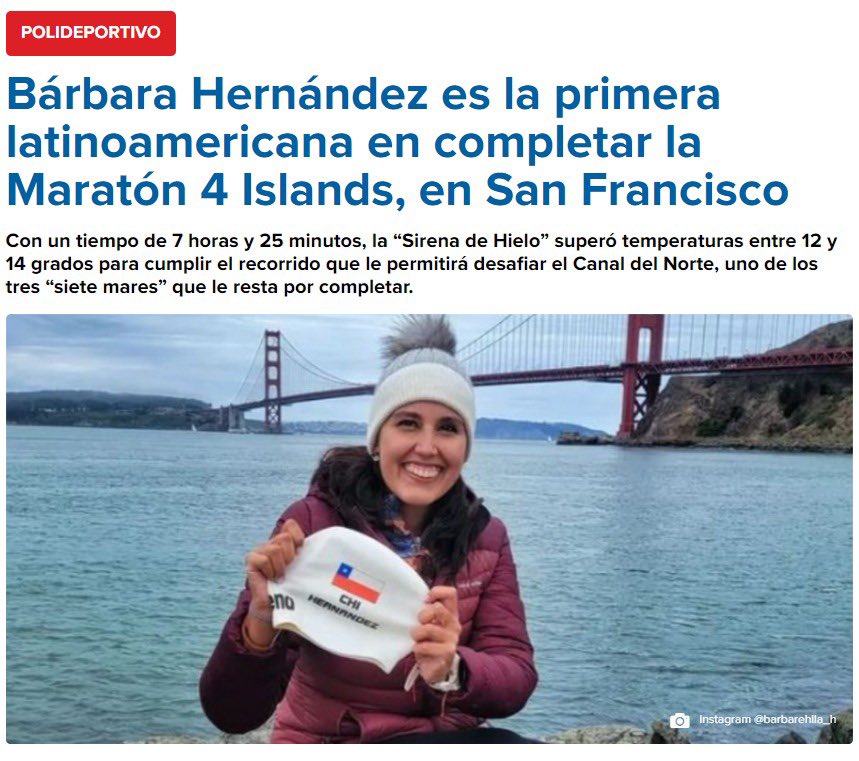 Nueva hazaña de nuestra querida Sirena de Hielo en San Francisco !! Bravo @Barbarellah por completar este desafiante nado y por representar a Chile con todo el corazón !! Muchas felicitaciones !!! 👏🏻🇨🇱