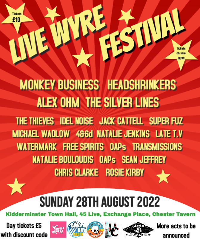 We're thrilled to announce we'll be playing the <a href="/FestivalWyre/">Live Wyre Festival</a> Festival on the 28th August! We will be sharing the stage with some great acts, so come on out this summer! 
Use our discount code 'Late' for 50% off tickets at the link: eventbrite.co.uk/e/live-wyre-fe…