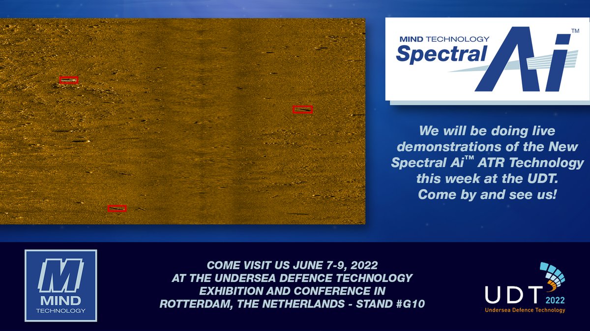 MindTechInc's tweet image. MIND Technology is showcasing the new Spectral Ai ~ ATR Technology this week at the UDT in Rotterdam!  Be sure to stop by Stand G10!
#MIND #SpectralAi #ATR