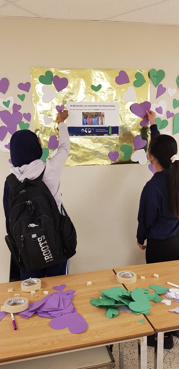 SheikhaSheri's tweet photo. @MontcalmCougars showed their💜💚 today to honour the Afzaals #WeRemember #OurLondonFamily @tvdsb @TVDSBEquity #LdnOnt @KindnessLDNONT @TVDSBcares https://t.co/APr1csaSzh