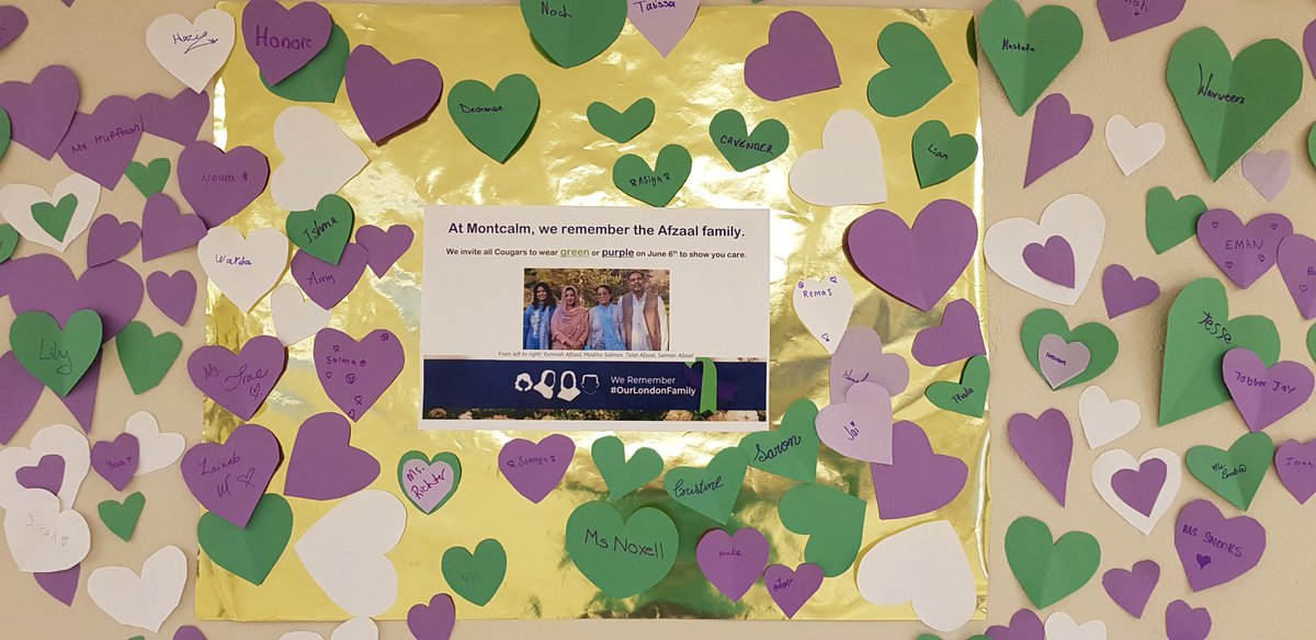 <a href="/MontcalmCougars/">Montcalm Cougars</a> showed their💜💚 today to honour the Afzaals #WeRemember #OurLondonFamily @tvdsb <a href="/TVDSB/">Thames Valley DSB</a>Equity #LdnOnt <a href="/KindnessLDNONT/">Kindness Matters</a> <a href="/TVDSBcares/">TVDSB Mental Health</a>