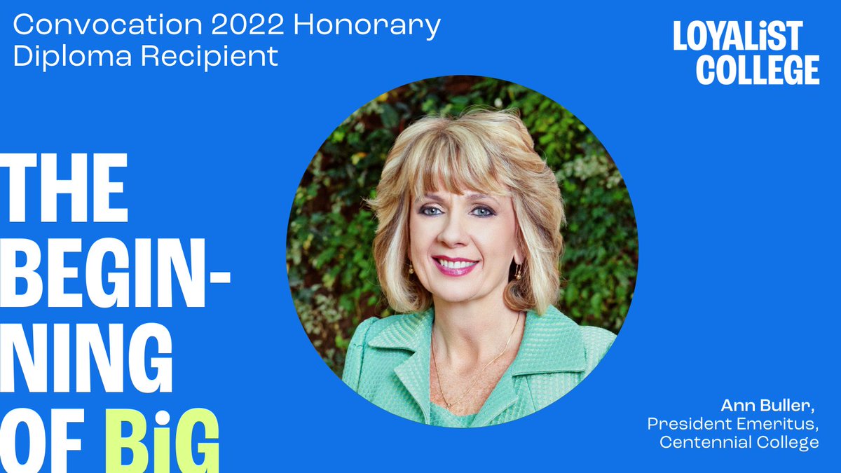 LoyalistCollege's tweet photo. We look forward to learning from the knowledge and experience of honorary diploma recipients during #ConvocationWeek.

Loyalist is proud to award @AnnBuller, President Emeritus, Centennial College, an honorary diploma at its 55th Convocation.  Details: https://t.co/jiPkkrFory https://t.co/BkCOQabtUI