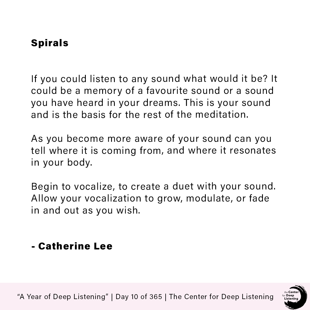 Day 10 of A Year of Deep Listening:
"SPIRALS" by Catherine Lee

More about this score and A Year of Deep Listening: deeplistening.rpi.edu/ayodl
#AYODL