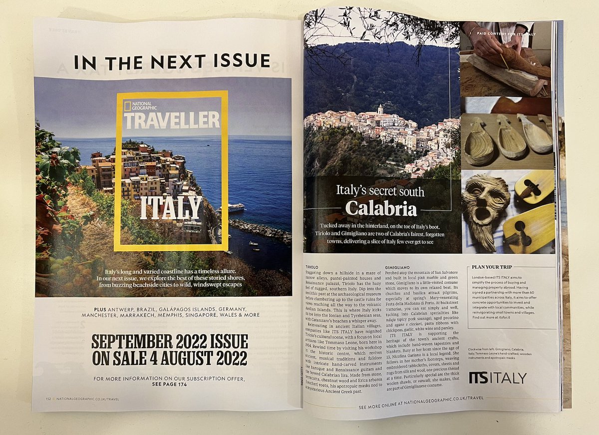ITSforItaly's tweet photo. Our journey across #Italy, in partnership with National Geographic Traveller, continues. This month we visit Tiriolo and Gimigliano in #Calabria. Magazine out now!
Visit https://t.co/iiCojUQ55T to register your interest
Don't just visit, Belong!
#itsforitaly #itsitaly https://t.co/zRxlzbf7R1