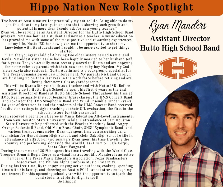 huttoisdhr's tweet photo. Please give a warm congratulations to Mr. Manders!! We’re so proud of you. Thank you for being a part of #HippoNation! We are honored to have you #GROWwithUS #leavealegacy

@HuttoISD

@HuttoHighSchool @hipposcreate https://t.co/hG1kJX0cJ6