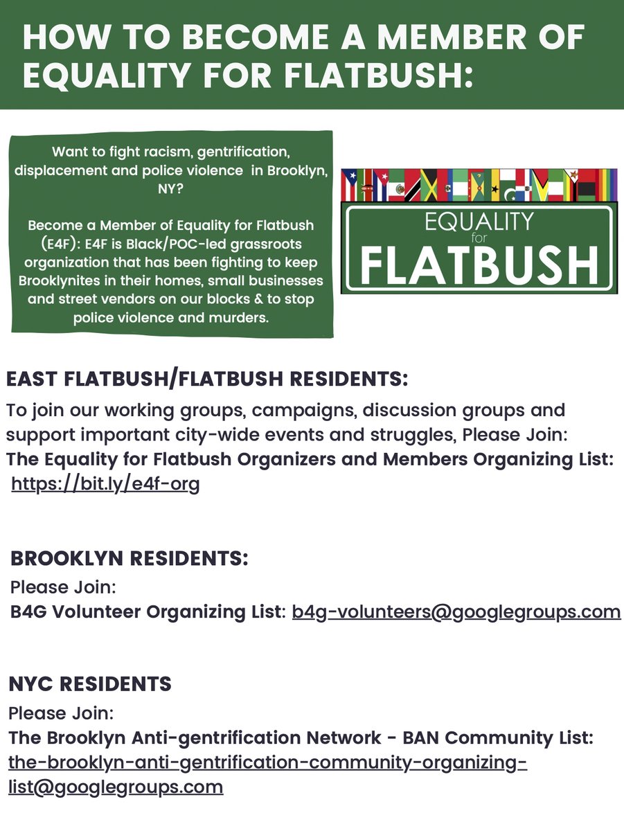 EqualFlatbush's tweet photo. We need cop watchers, video folks, graphic designers , folks who show up 4 #BLM protests, Rapid Responders, & folks who can work remotely ! Get Involved TODAY! #FightforBrooklyn #OurHomesAreNotforSale #WeWillNOTBeDisplaced #DefundThePolice #AbolishThePolice https://t.co/DmF4WHYXWj