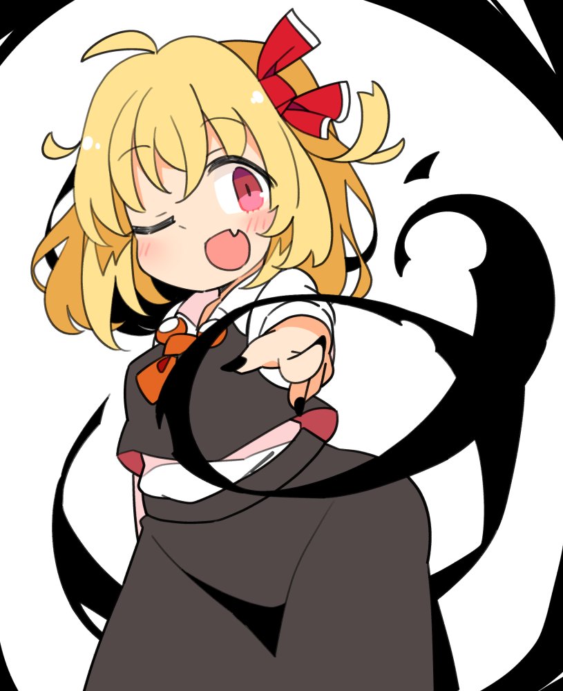 rumia 1girl blonde hair one eye closed fang solo shirt skirt  illustration images