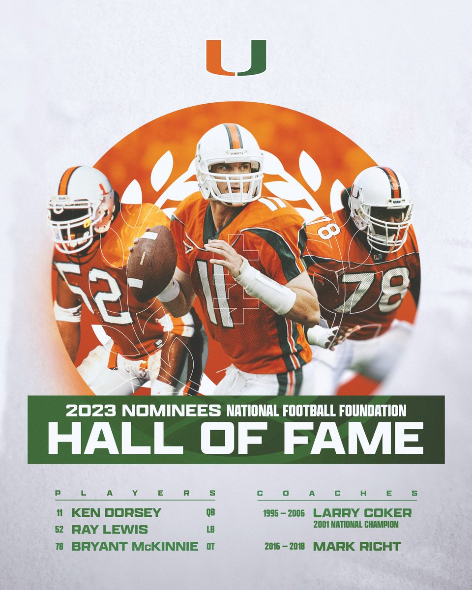 CanesFootball's tweet photo. Congratulations to the five @MiamiHurricanes named to the College Football Hall of Fame ballot!
@cfbhall https://t.co/0FH1GnRrJ4
