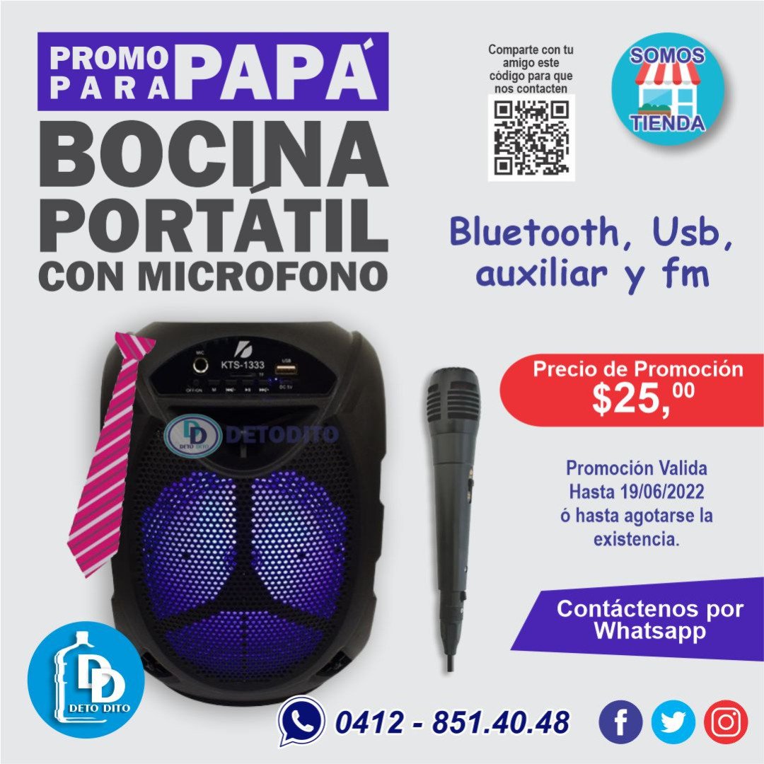 InversionesDet2's tweet photo. Pará Papá Bocina portátil con Micrófono 👍😎👷 Contáctenos 📱#bocinas #corneta #cornetaportatil #cornetasbluetooth #cornetaconmicrofono #cornetas #cornetasusb #juniomesdepapá #mesdepapá #mesdepapa #diadelpadre #díadelpadre #diadepapá #diadepapa #electrodomesticos #electronicos https://t.co/fytYcEgRNG